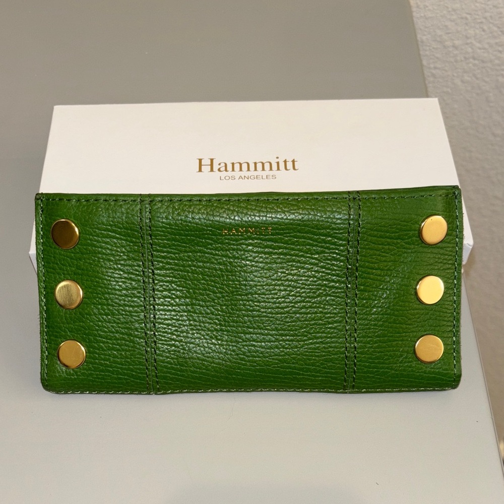 Hammitt Palm Green Leather Wallet with Gold Hardware